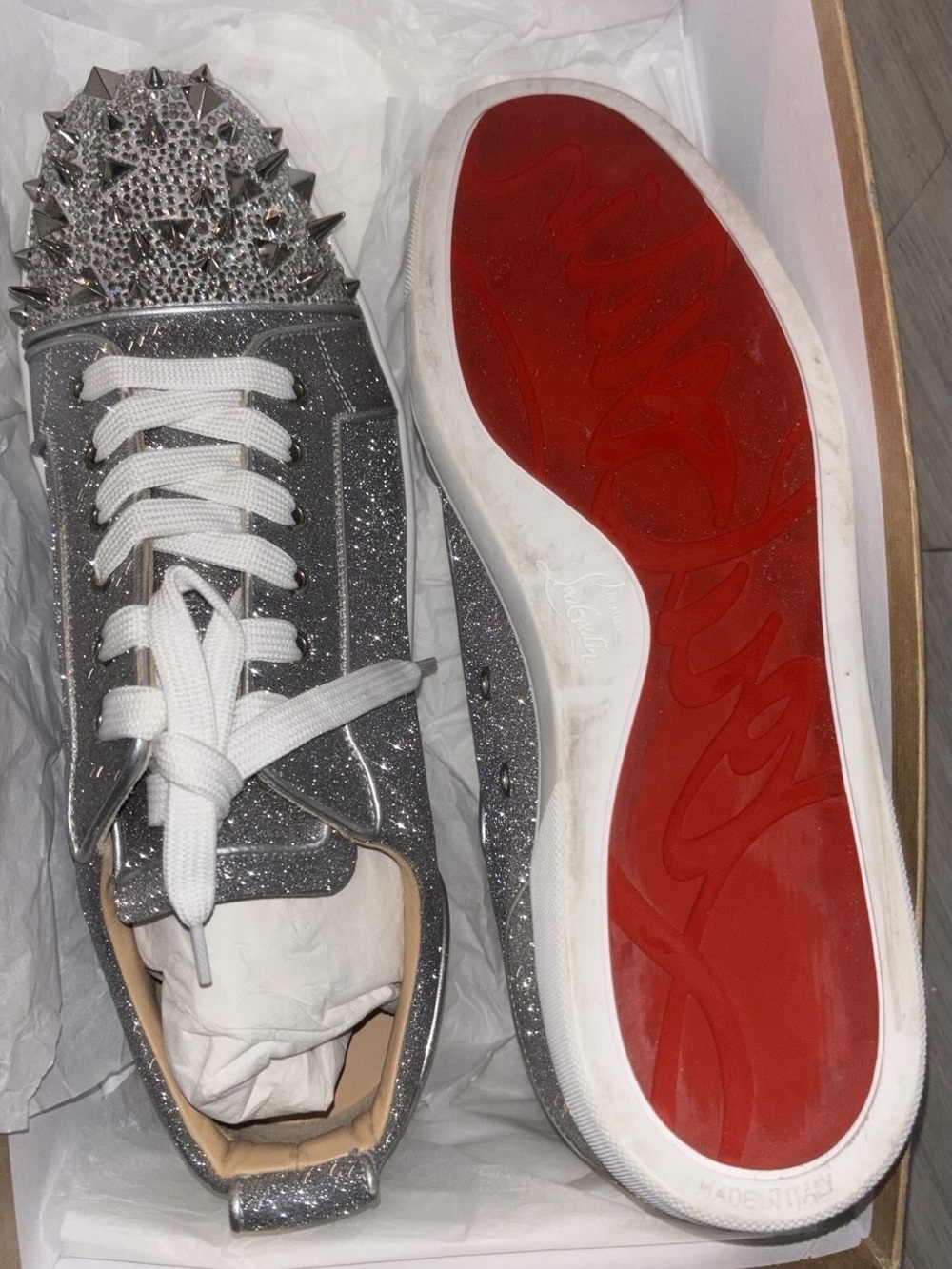 Christian Louboutin Mens Silver Spike Sneaker - Spike Pik Pik